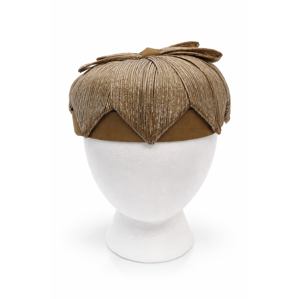 Vintage‎ Gimbels Womens Juliette Hat One Size Beige Straw Grossgrain Ribbon Trim